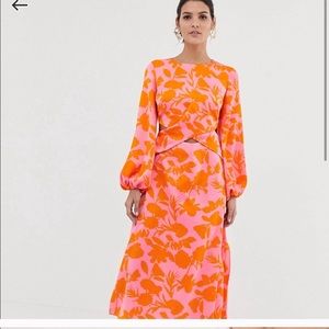 ASOS Pink and Orange Floral Midi Dress